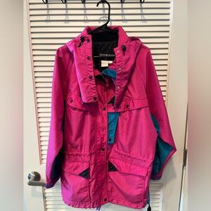 Vintage JanSport Women's Vibrant Pink and Teal Ski Jacket